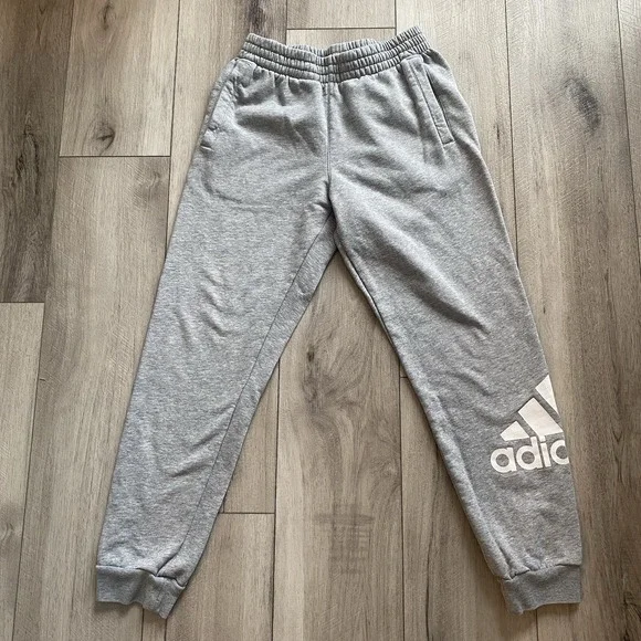 Adidas Boys Fleece Jogger Sweatpants Large Grey Heather Inside Drawcord Pockets - Picture 1 of 8